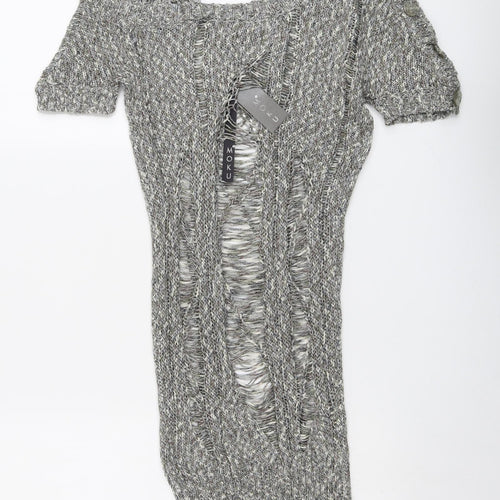 Moku Womens Grey Boat Neck Acrylic Pullover Jumper Size M - Cold Shoulder