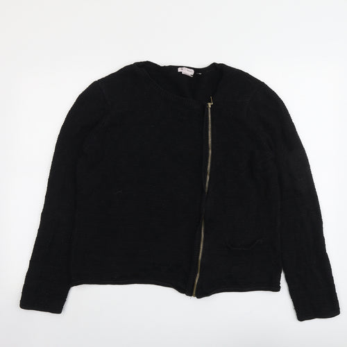 La Redoute Womens Black Round Neck Acrylic Full Zip Jumper Size 18