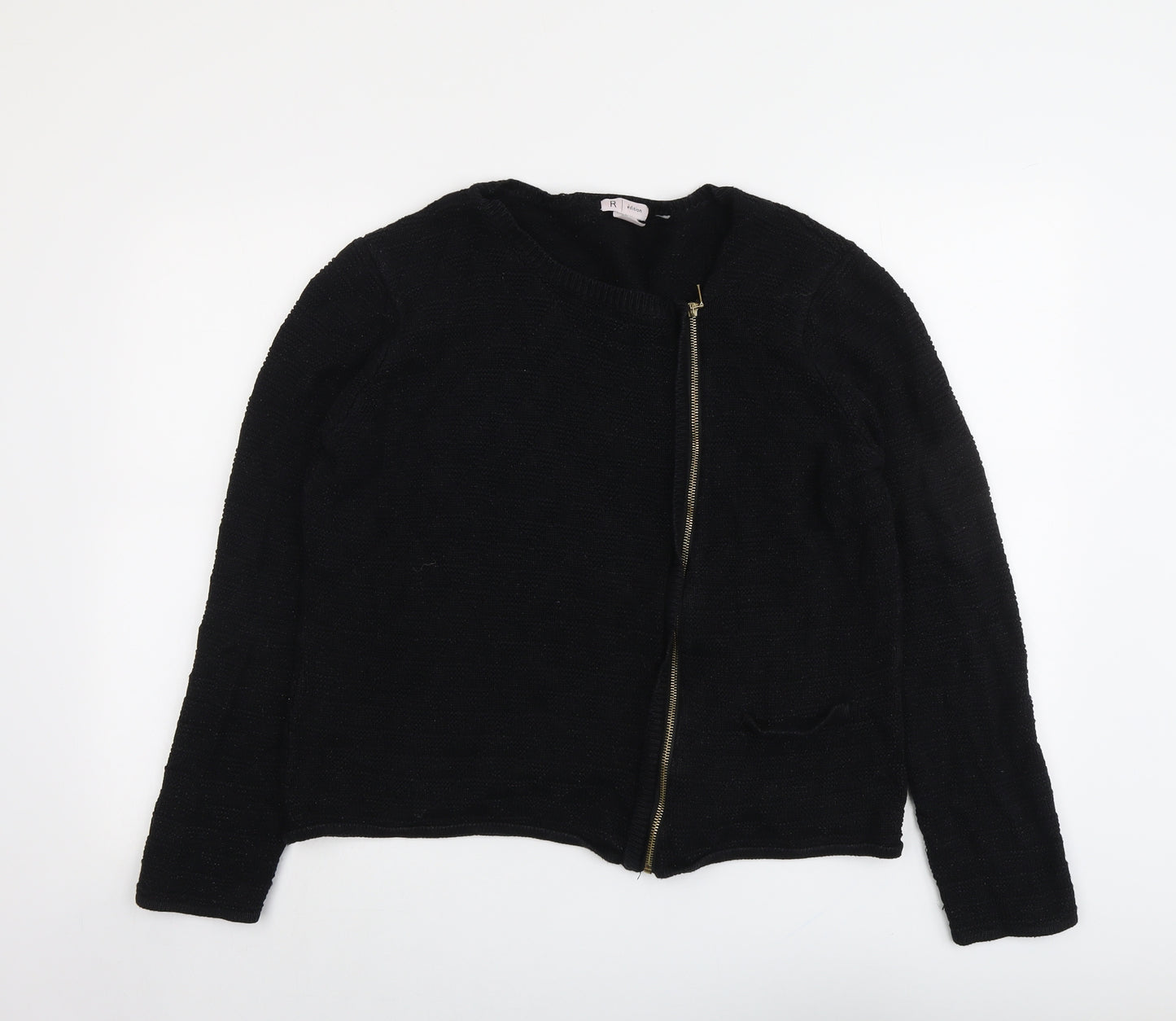 La Redoute Womens Black Round Neck Acrylic Full Zip Jumper Size 18