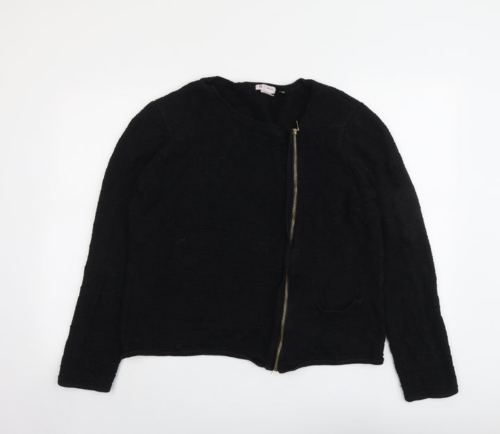 La Redoute Womens Black Round Neck Acrylic Full Zip Jumper Size 18