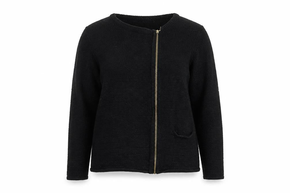 La Redoute Womens Black Round Neck Acrylic Full Zip Jumper Size 18