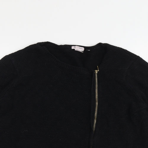 La Redoute Womens Black Round Neck Acrylic Full Zip Jumper Size 18