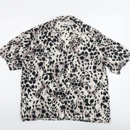 Angee Womens Beige Animal Print Viscose Basic Button-Up Size M Boat Neck