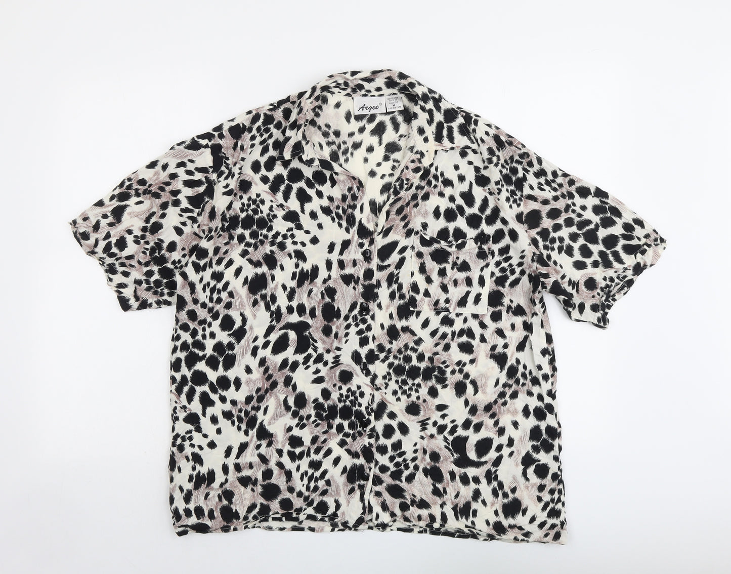 Angee Womens Beige Animal Print Viscose Basic Button-Up Size M Boat Neck