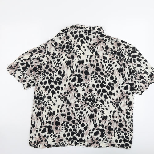 Angee Womens Beige Animal Print Viscose Basic Button-Up Size M Boat Neck