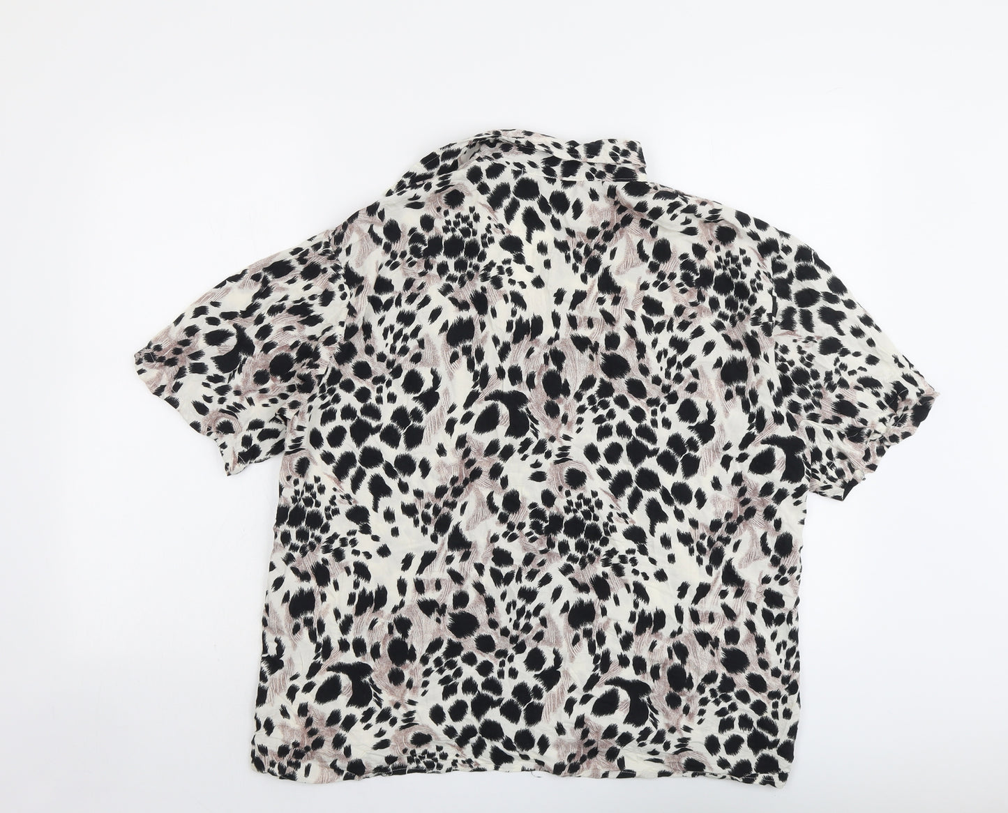 Angee Womens Beige Animal Print Viscose Basic Button-Up Size M Boat Neck