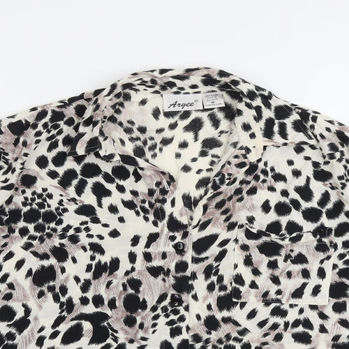 Angee Womens Beige Animal Print Viscose Basic Button-Up Size M Boat Neck