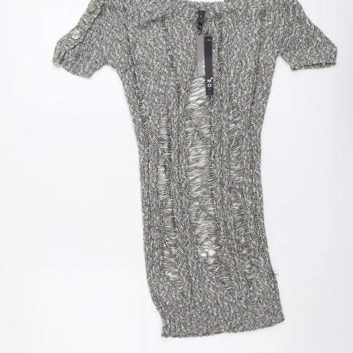 Moku Womens Grey Boat Neck Acrylic Pullover Jumper Size M - Cold Shoulder