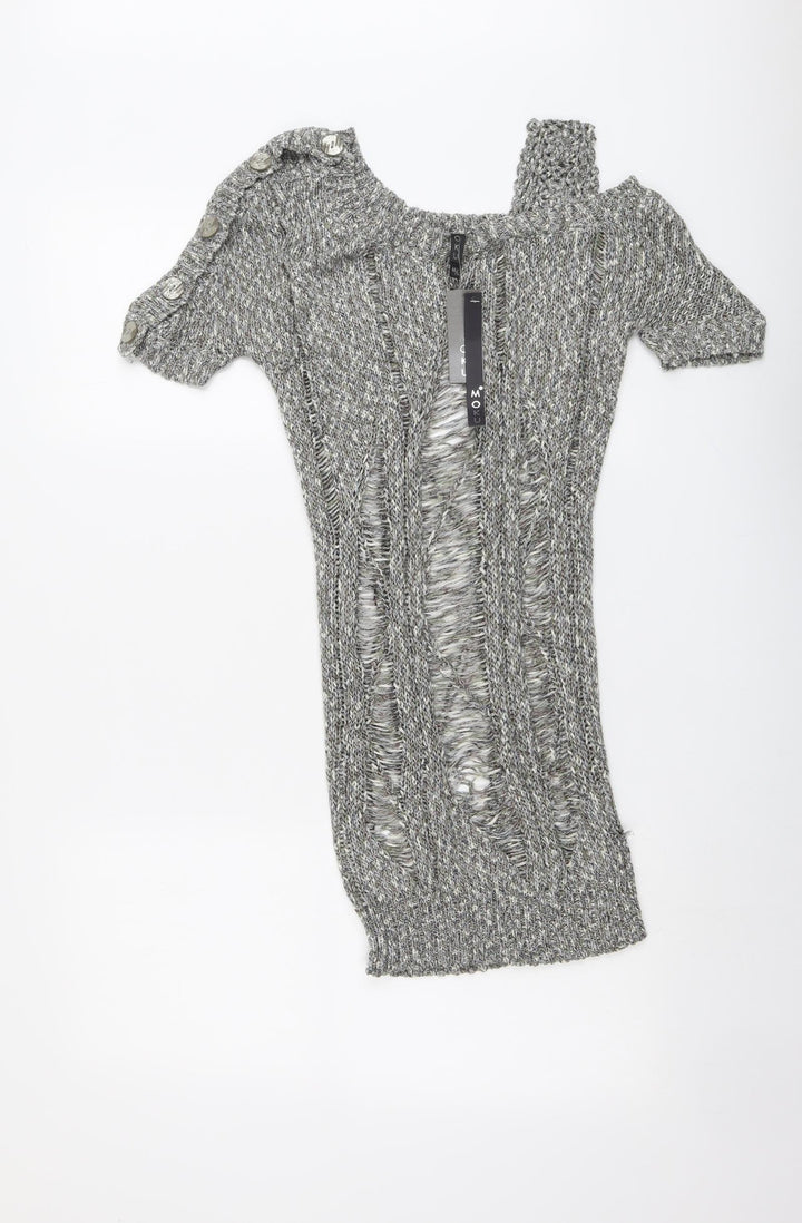 Moku Womens Grey Boat Neck Acrylic Pullover Jumper Size M - Cold Shoulder