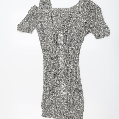 Moku Womens Grey Boat Neck Acrylic Pullover Jumper Size M - Cold Shoulder