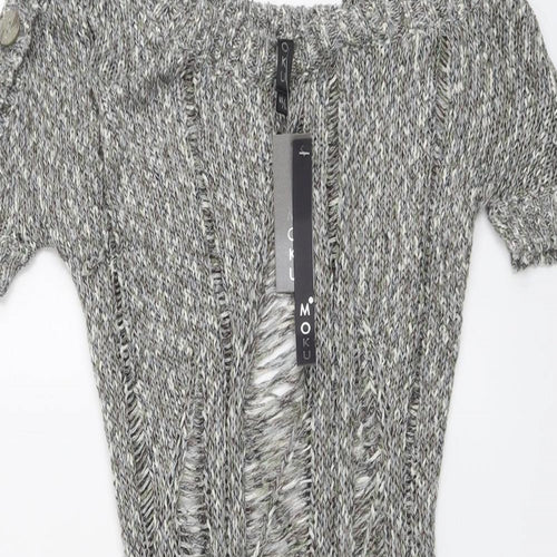 Moku Womens Grey Boat Neck Acrylic Pullover Jumper Size M - Cold Shoulder
