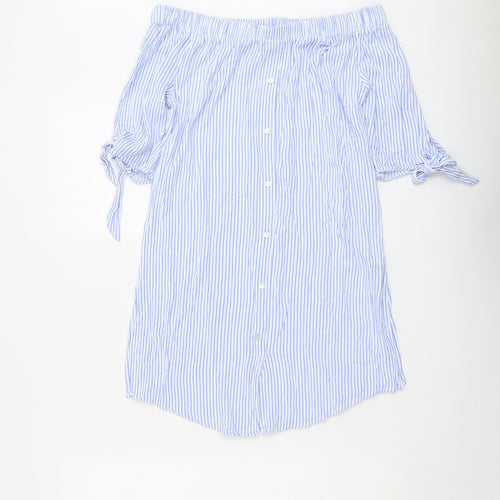 New Look Womens Blue Striped Viscose A-Line Size S Off the Shoulder Pullover