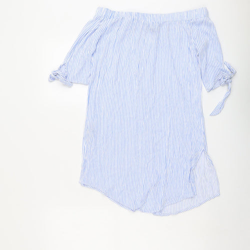 New Look Womens Blue Striped Viscose A-Line Size S Off the Shoulder Pullover