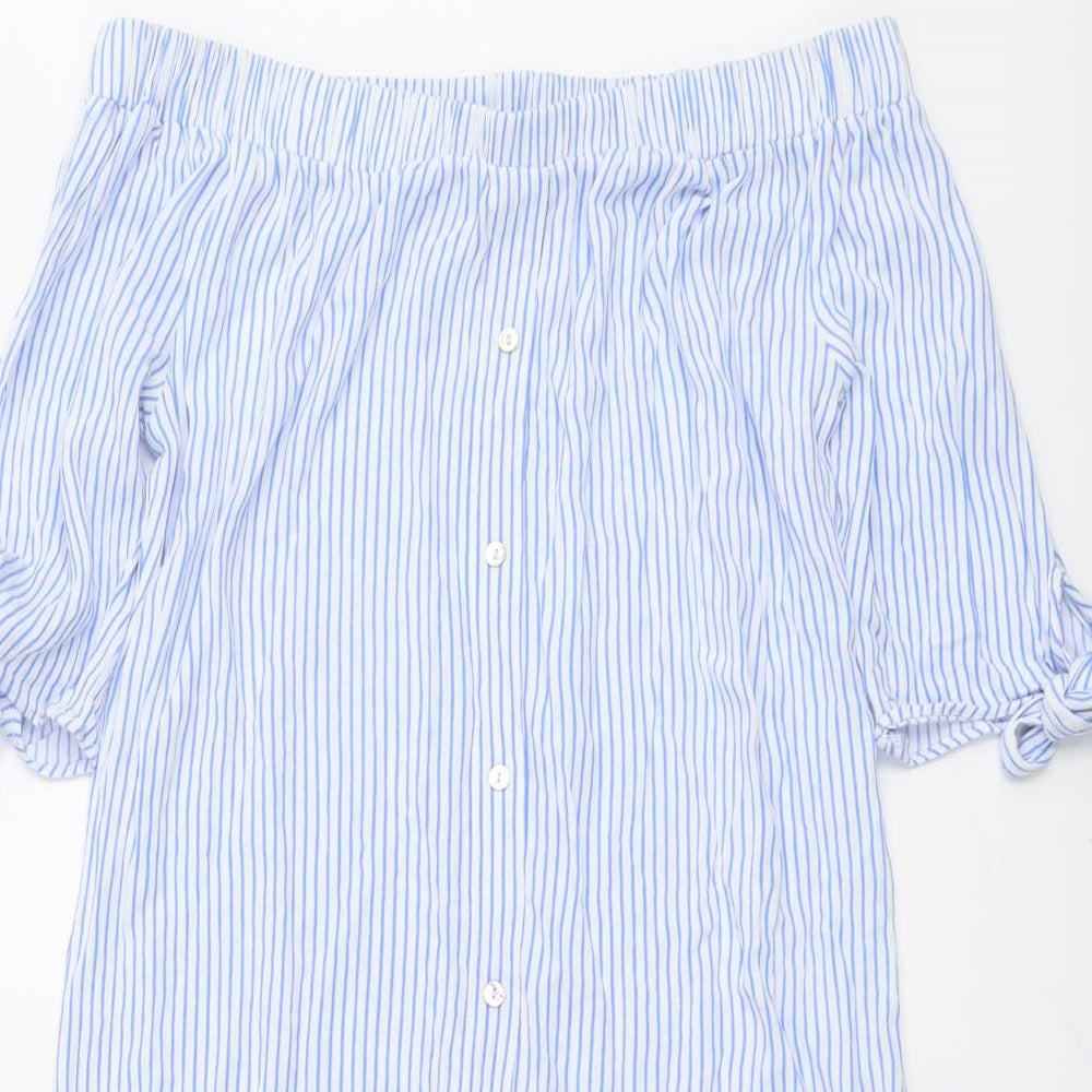 New Look Womens Blue Striped Viscose A-Line Size S Off the Shoulder Pullover