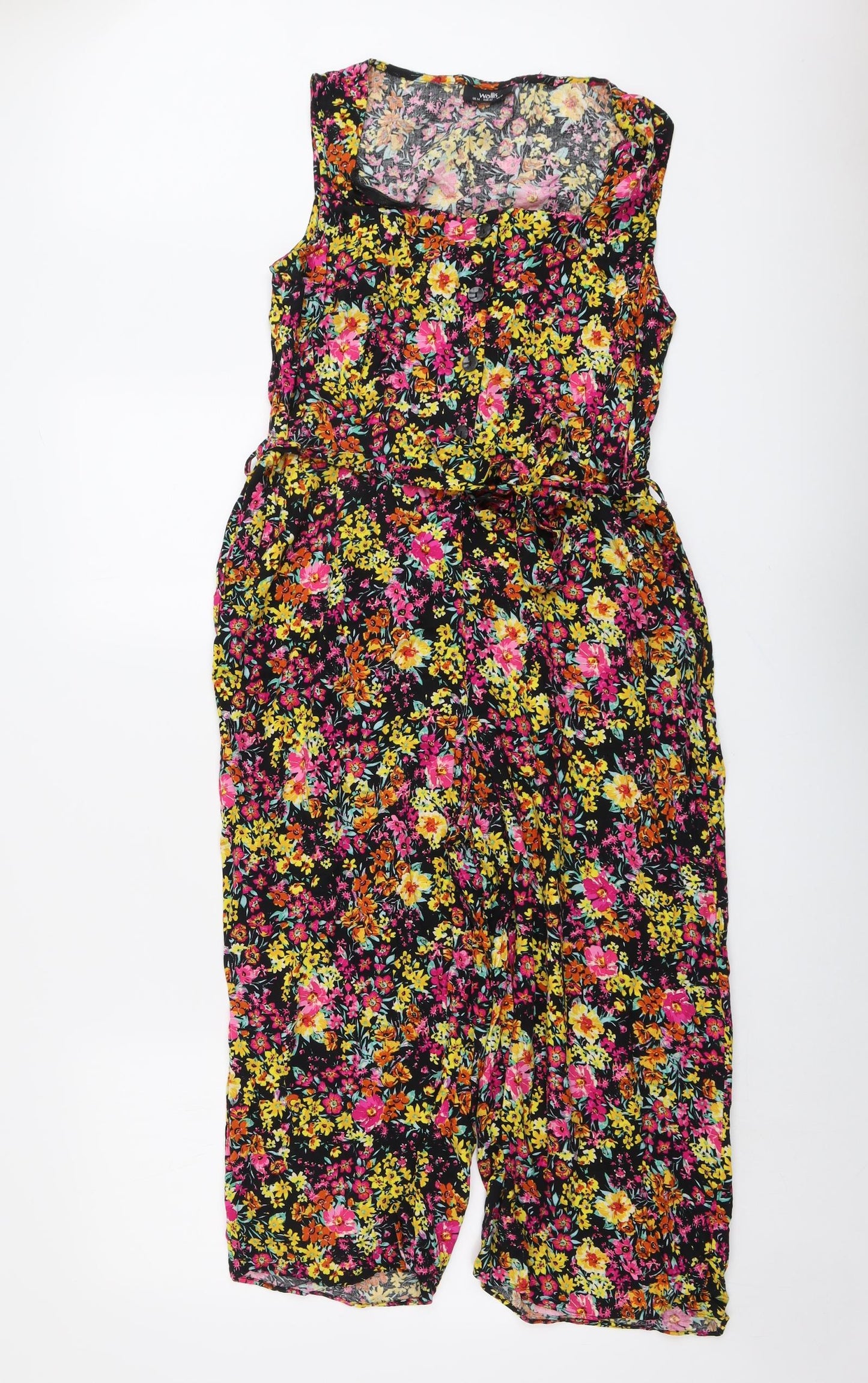 Wallis Womens Multicoloured Floral Viscose Jumpsuit One-Piece Size 14 Button