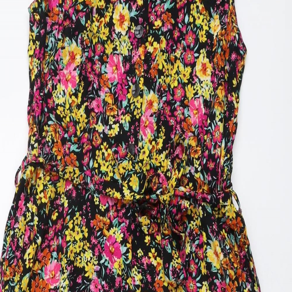 Wallis Womens Multicoloured Floral Viscose Jumpsuit One-Piece Size 14 Button