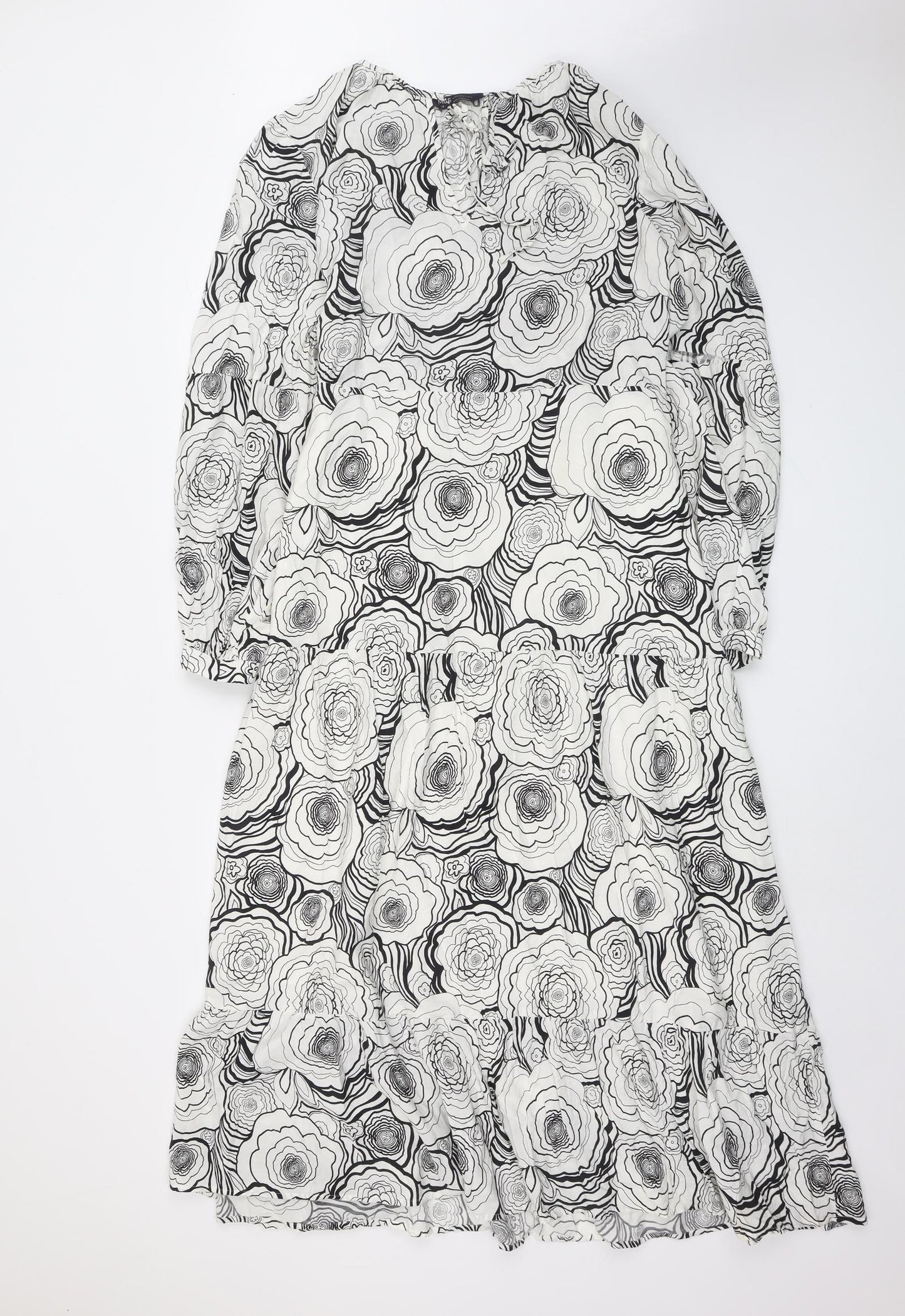 Marks and Spencer Womens White Floral Viscose Maxi Size 16 V-Neck Pullover
