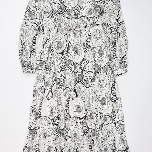 Marks and Spencer Womens White Floral Viscose Maxi Size 16 V-Neck Pullover