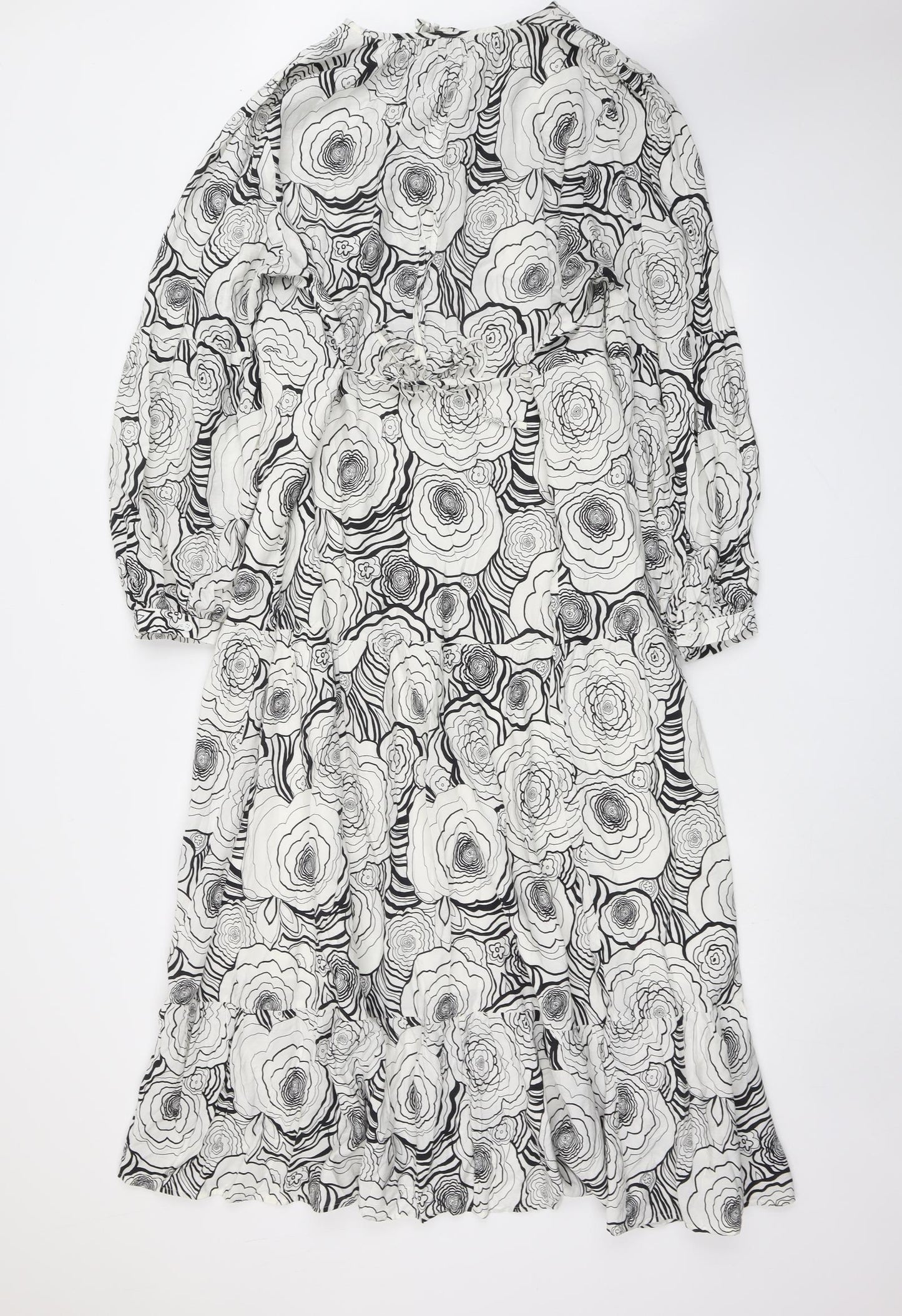 Marks and Spencer Womens White Floral Viscose Maxi Size 16 V-Neck Pullover