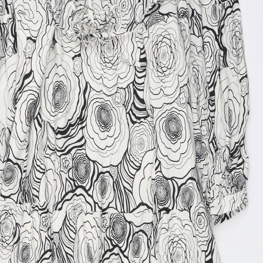 Marks and Spencer Womens White Floral Viscose Maxi Size 16 V-Neck Pullover