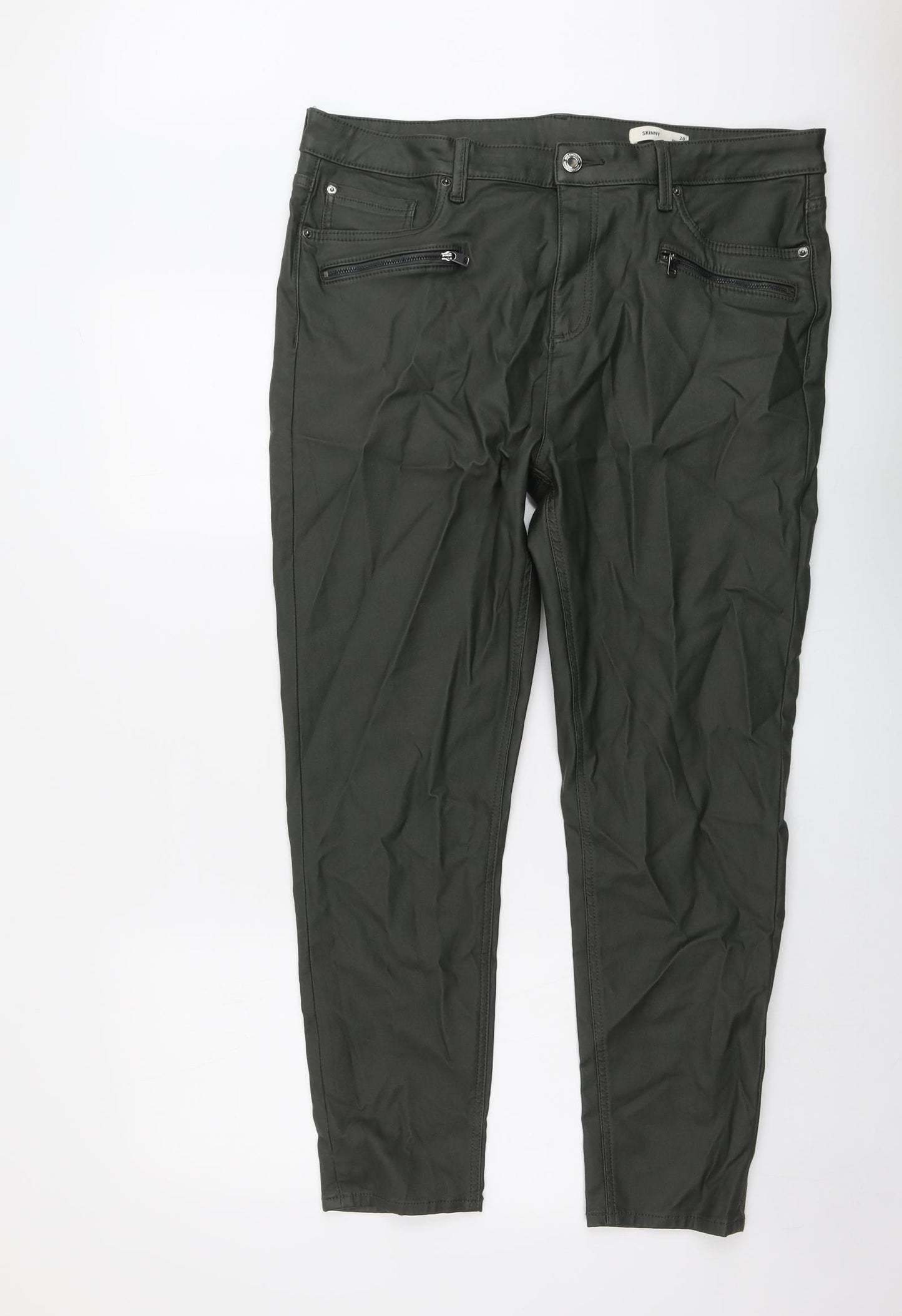 Marks and Spencer Womens Green Polyester Trousers Size 20 L28 in Regular Button
