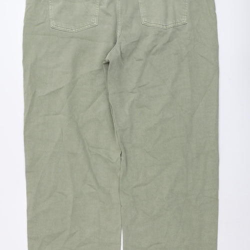 Marks and Spencer Womens Green Cotton Wide-Leg Jeans Size 22 L31 in Regular Button