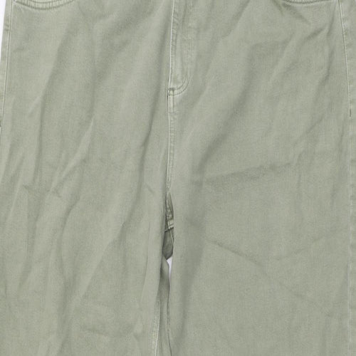 Marks and Spencer Womens Green Cotton Wide-Leg Jeans Size 22 L31 in Regular Button