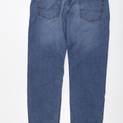 Marks and Spencer Mens Blue Cotton Straight Jeans Size 38 in L31 in Regular Button