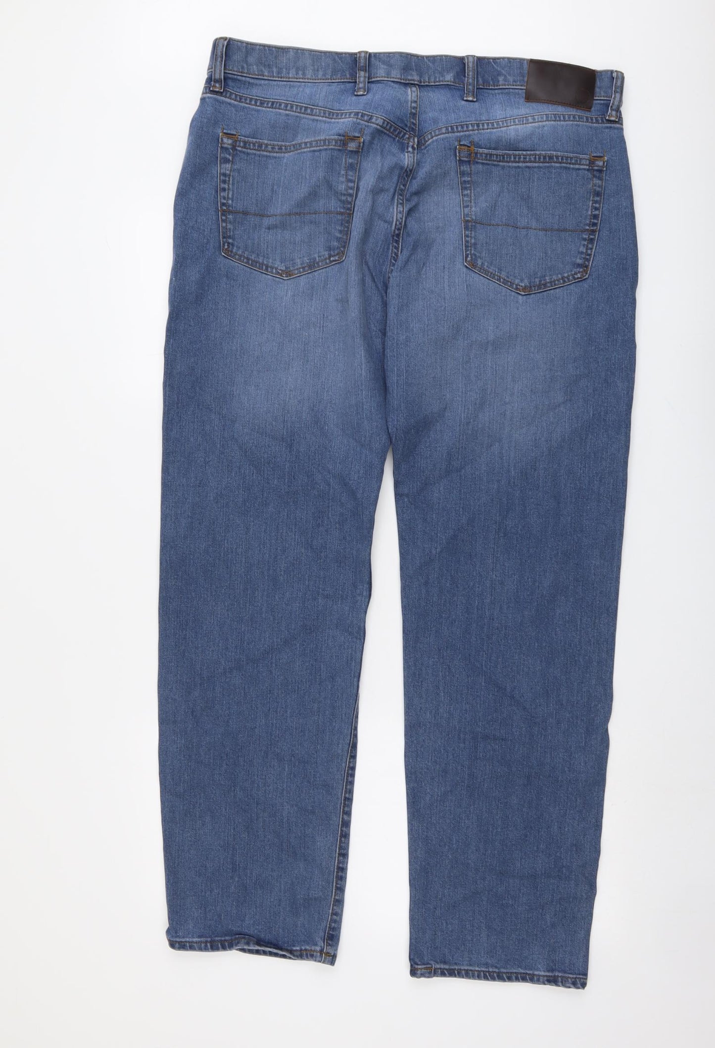 Marks and Spencer Mens Blue Cotton Straight Jeans Size 38 in L31 in Regular Button
