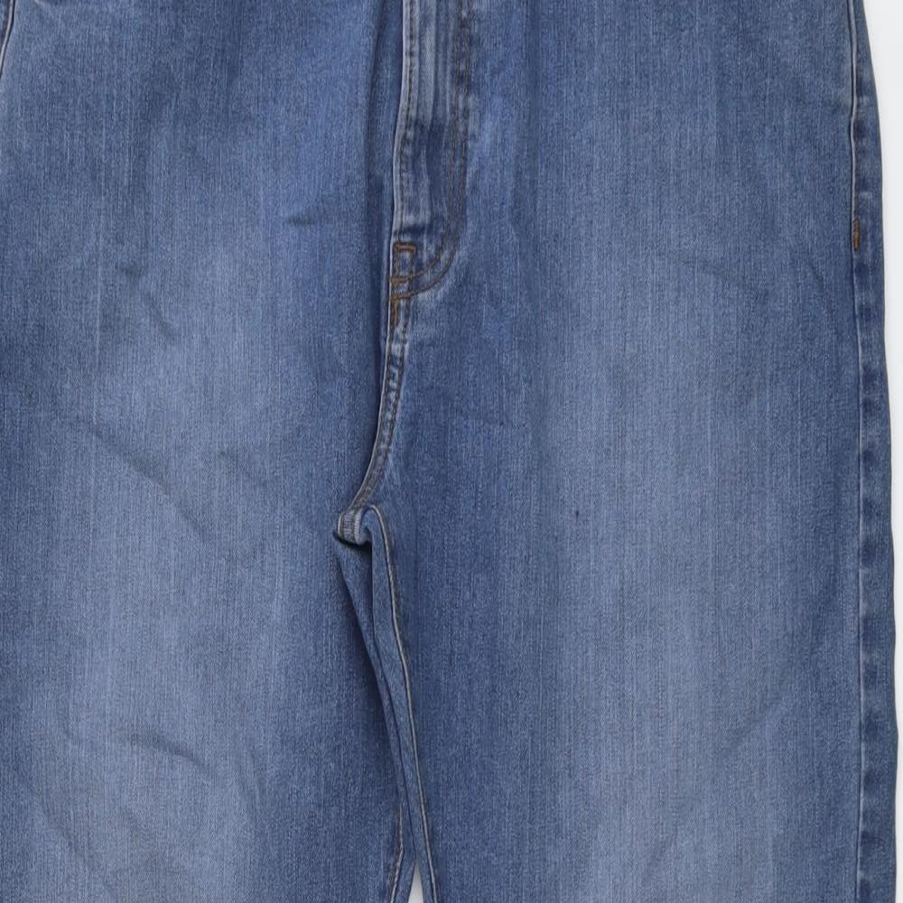 Marks and Spencer Mens Blue Cotton Straight Jeans Size 38 in L31 in Regular Button