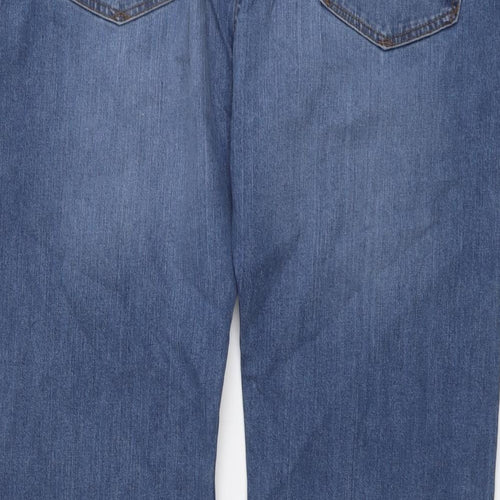 Marks and Spencer Mens Blue Cotton Straight Jeans Size 38 in L31 in Regular Button