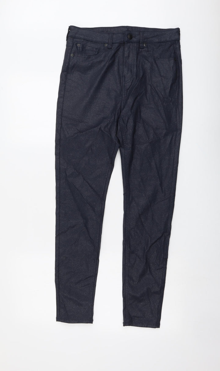 Marks and Spencer Womens Blue Polyester Trousers Size 12 L28 in Regular Button