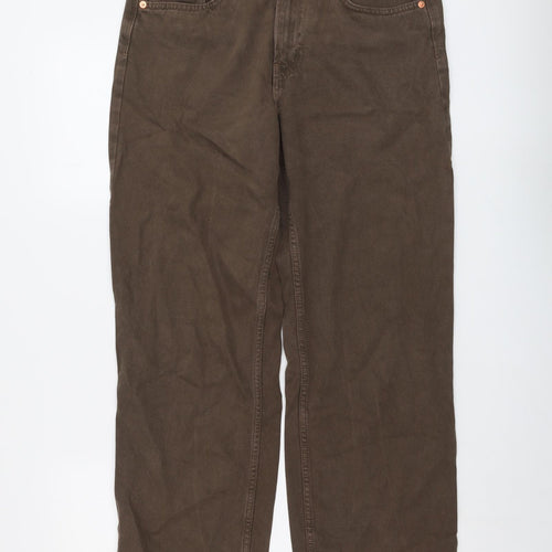 H&M Womens Brown Cotton Straight Jeans Size 10 L29 in Regular Button
