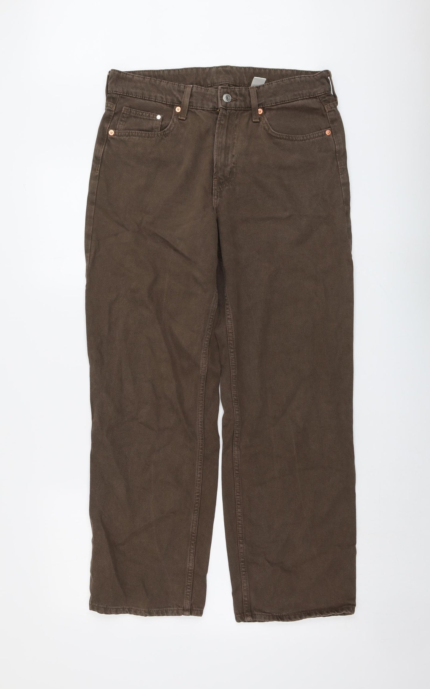 H&M Womens Brown Cotton Straight Jeans Size 10 L29 in Regular Button