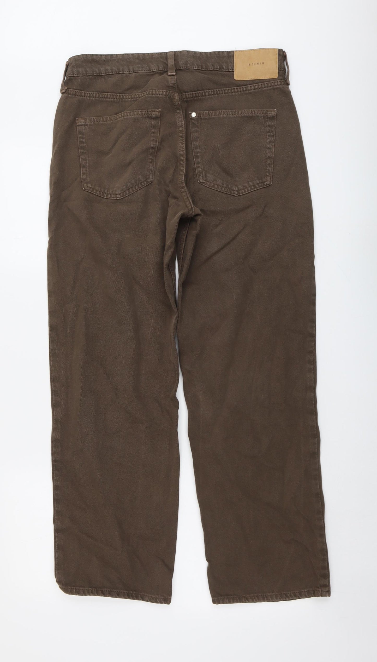 H&M Womens Brown Cotton Straight Jeans Size 10 L29 in Regular Button