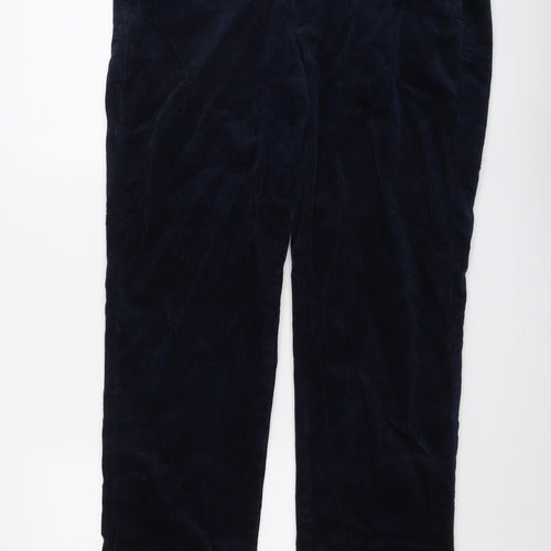 Marks and Spencer Mens Blue Cotton Trousers Size 34 in L33 in Regular Button