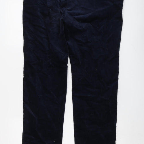 Marks and Spencer Mens Blue Cotton Trousers Size 34 in L33 in Regular Button