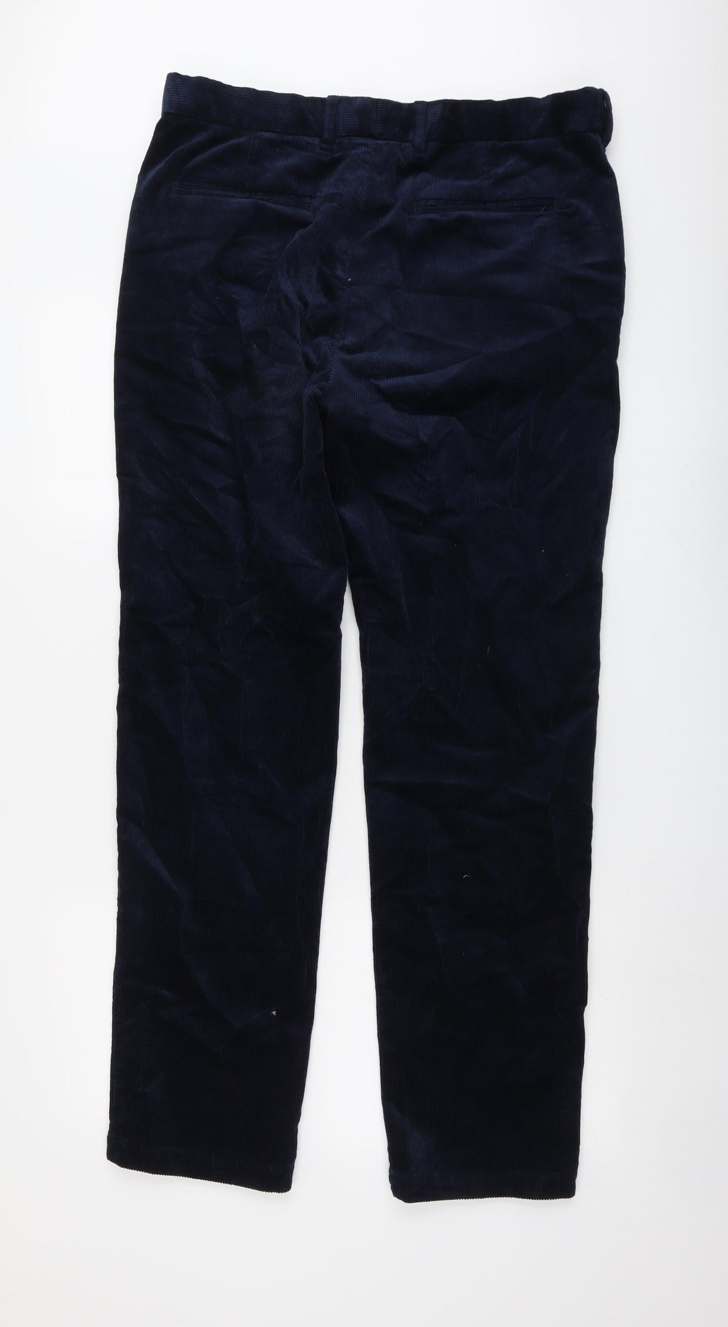 Marks and Spencer Mens Blue Cotton Trousers Size 34 in L33 in Regular Button