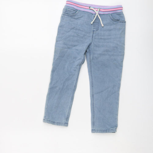 Marks and Spencer Girls Blue Cotton Skinny Jeans Size 3-4 Years Regular Drawstring