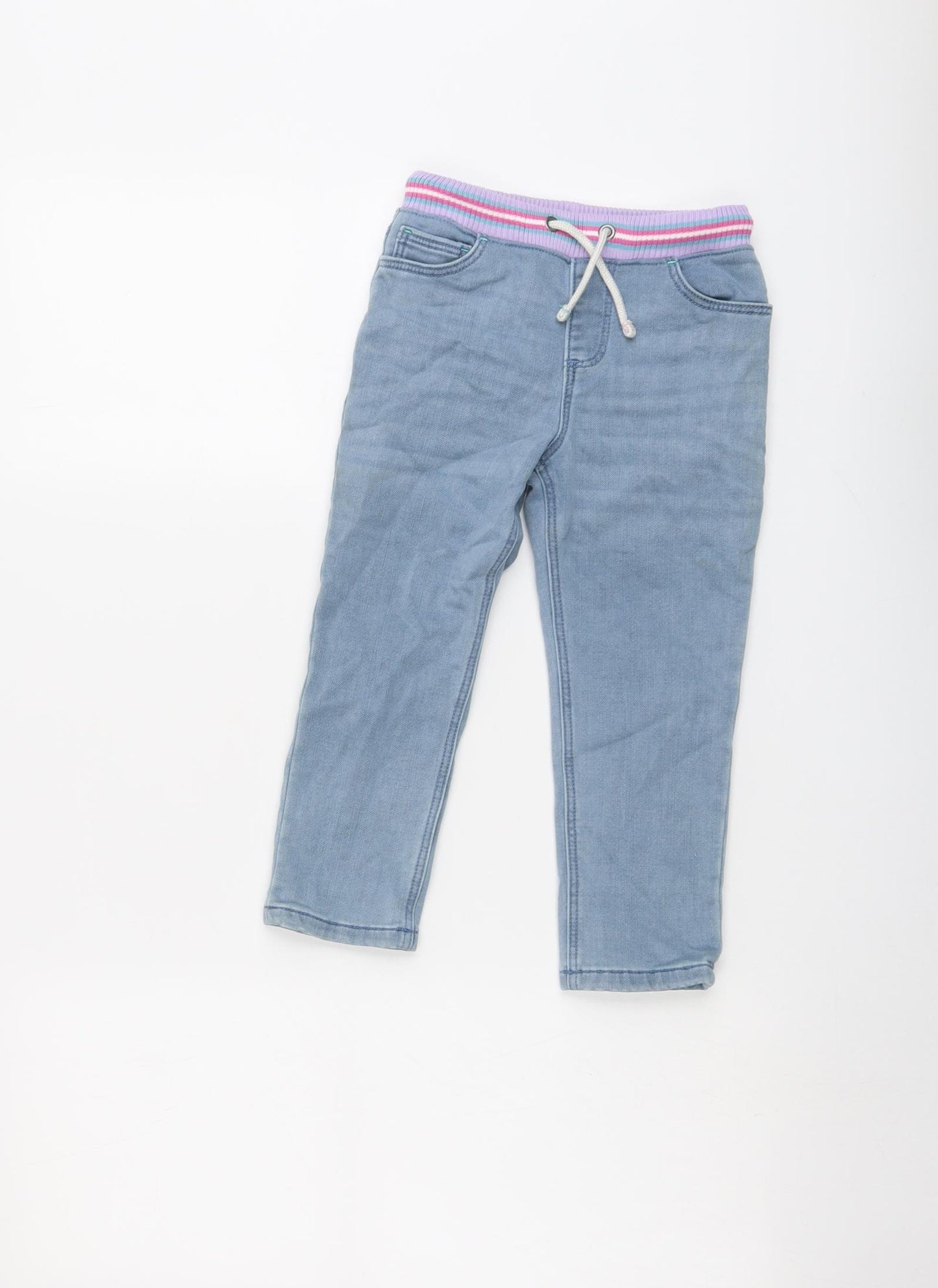 Marks and Spencer Girls Blue Cotton Skinny Jeans Size 3-4 Years Regular Drawstring