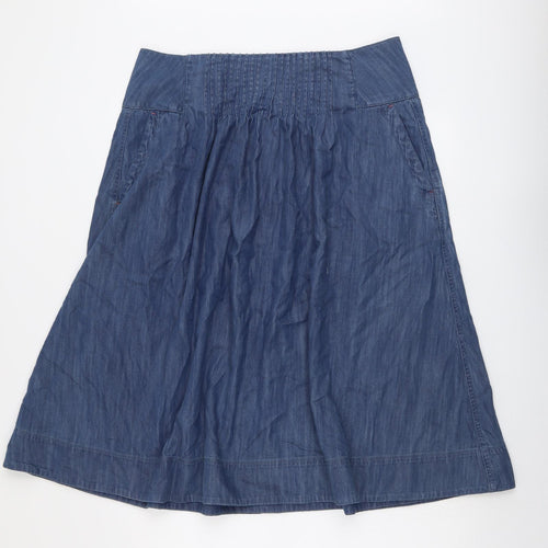 White Stuff Womens Blue Cotton A-Line Skirt Size 14 Zip