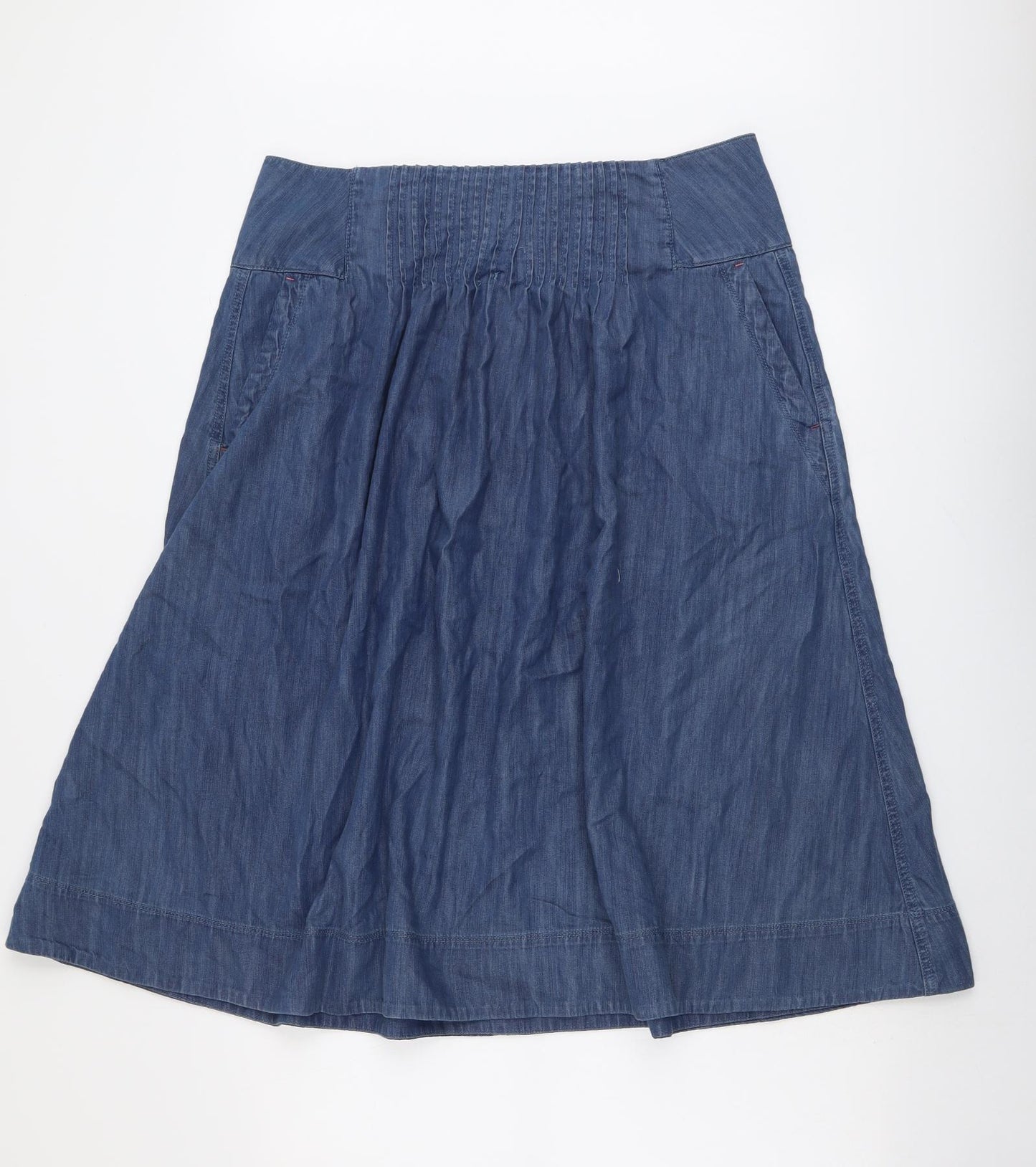 White Stuff Womens Blue Cotton A-Line Skirt Size 14 Zip