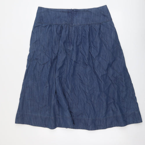 White Stuff Womens Blue Cotton A-Line Skirt Size 14 Zip