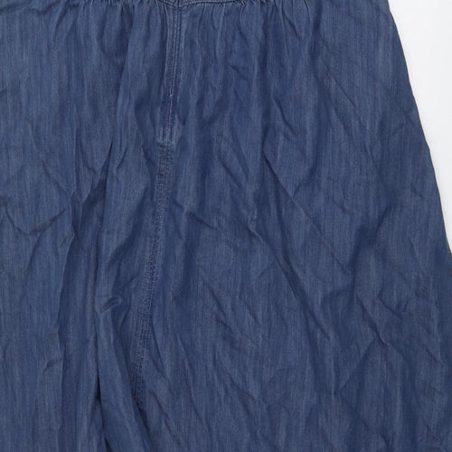White Stuff Womens Blue Cotton A-Line Skirt Size 14 Zip