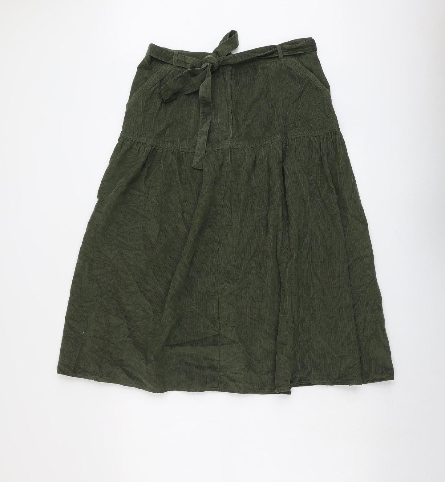 Per Una Womens Green Cotton A-Line Skirt Size 12 Button - Belted