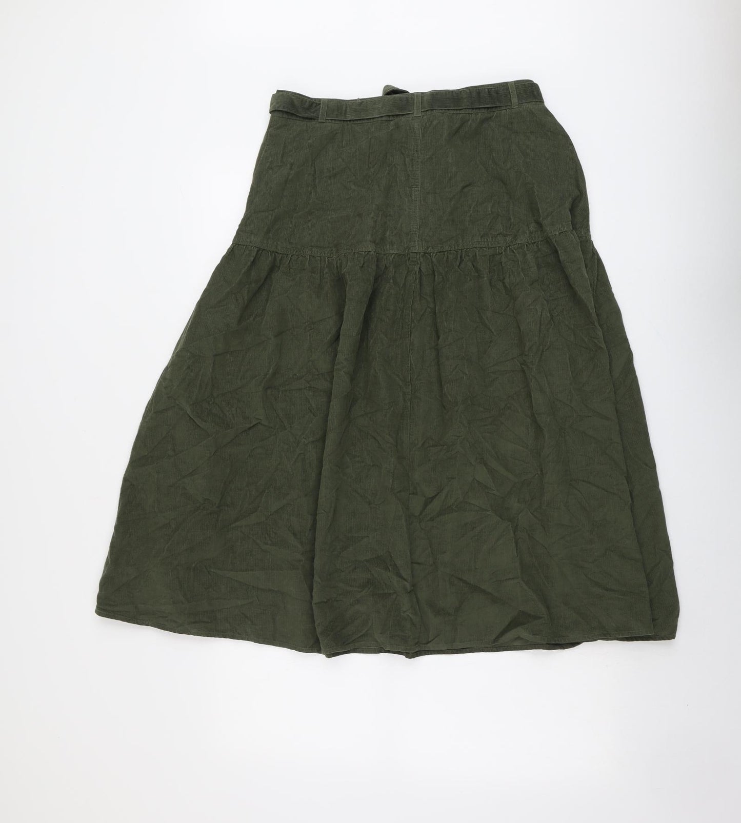 Per Una Womens Green Cotton A-Line Skirt Size 12 Button - Belted
