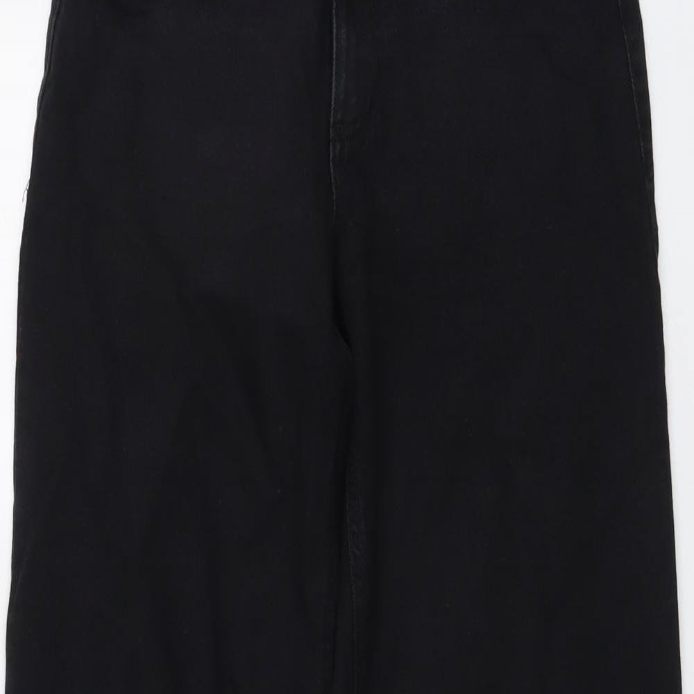Marks and Spencer Womens Black Cotton Wide-Leg Jeans Size 10 L27 in Regular Button