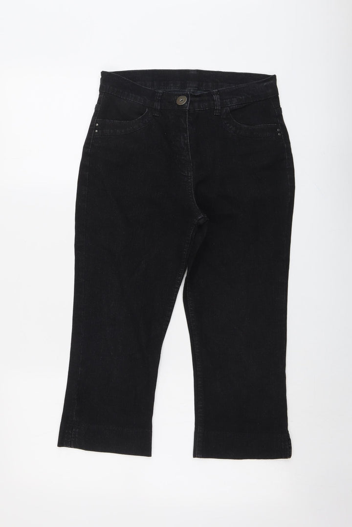 Marks and Spencer Womens Black Cotton Straight Jeans Size 10 L20 in Regular Button