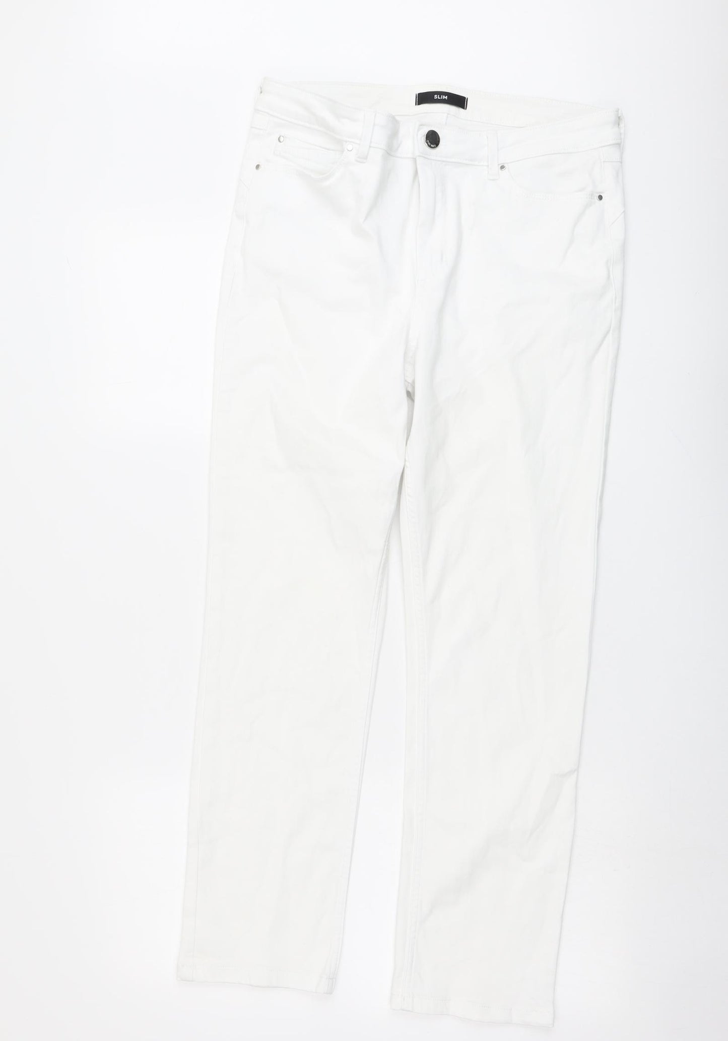 Marks and Spencer Womens White Cotton Skinny Jeans Size 14 L28 in Slim Button