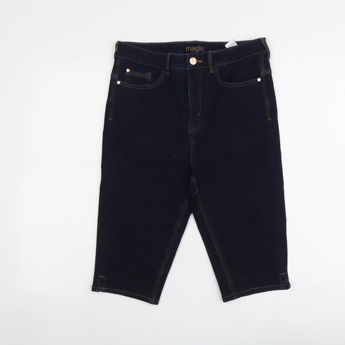 Marks and Spencer Womens Blue Cotton Skimmer Shorts Size 12 L13 in Regular Button
